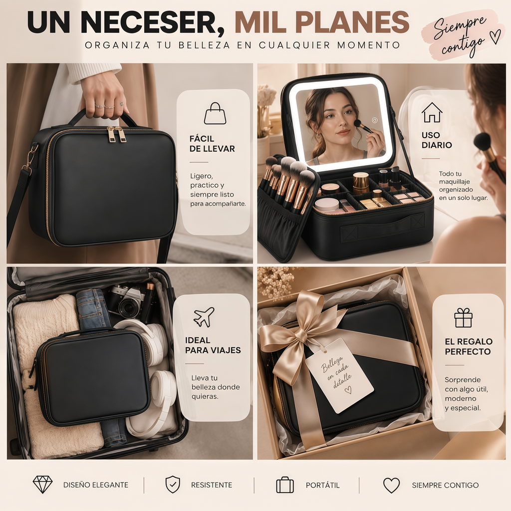 Caja de Maquillaje con Espejo LED