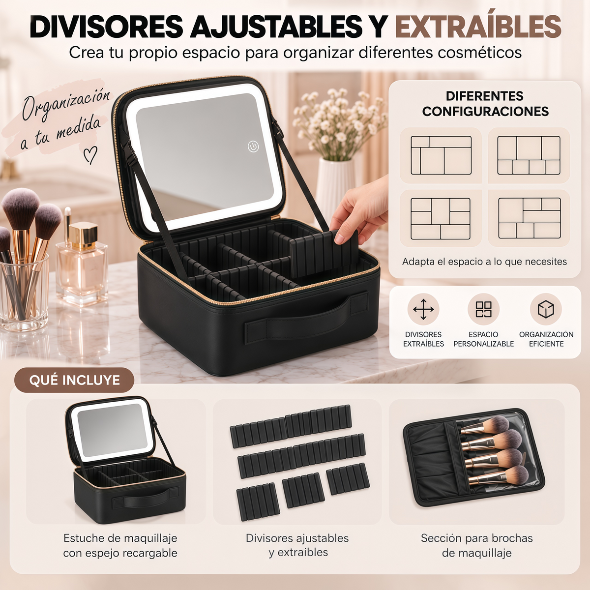 Caja de Maquillaje con Espejo LED