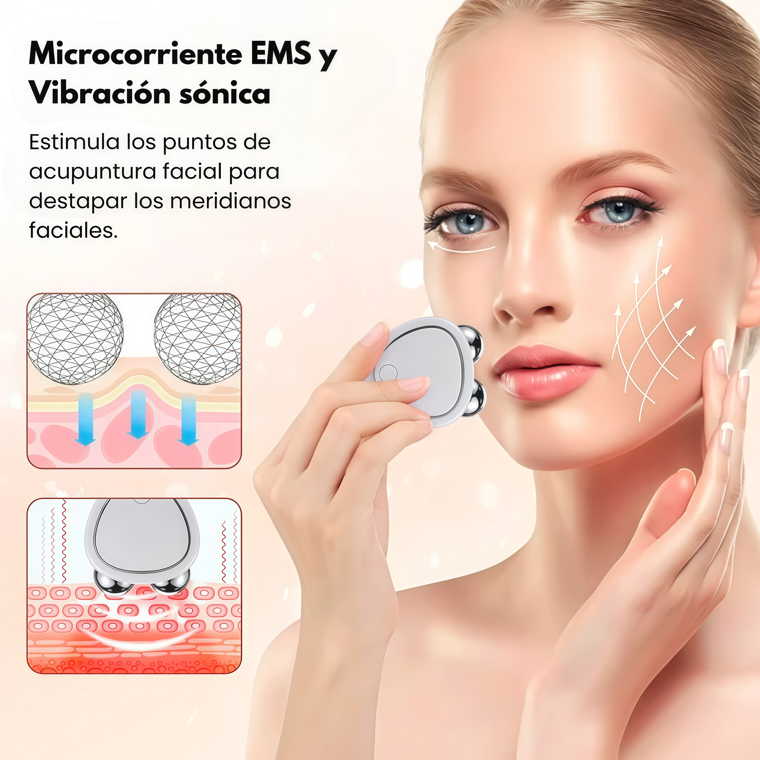 Masajeador facial con microcorriente